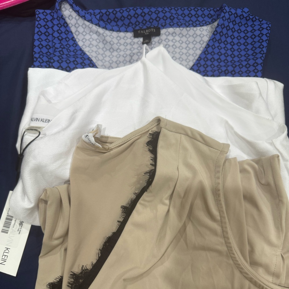 Calvin Klein White Strapless Top and CreamwBlack, Talbots Blue top
